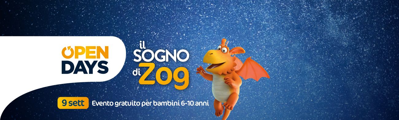 <span>Il sogno di Zog</span>C’è un draghetto curioso che non vede l’ora di incontrare nuovi amici… Unisciti a lui in un pomeriggio speciale dedicato alla fantasia, ai sogni, al gioco in inglese.